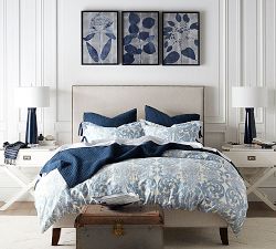 Indigo Silver Leaf Framed Prints