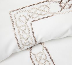 Rope Embroidered Organic Percale Duvet Cover