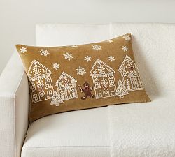 Gingerbread Village Embroidered Lumbar Pillow Cover