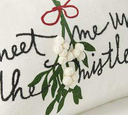 Meet Me Under The Mistletoe Embroidered Lumbar Pillow Cover