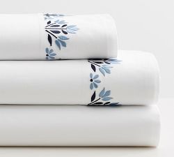 Blossom Embroidered Organic Percale Pillowcases - Set of 2