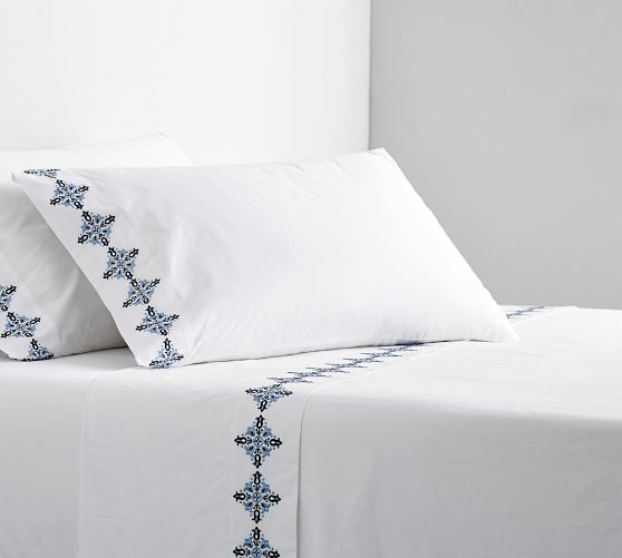 Tile Embroidered Organic Percale Sheet Set by Pottery Barn