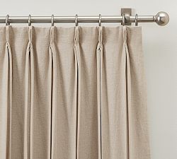 Open Box: Belgian Flax Linen Pinch Pleat Blackout Curtain, 50"W x 108"L - Dark Flax