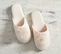 Velvet Pom Pom Slippers