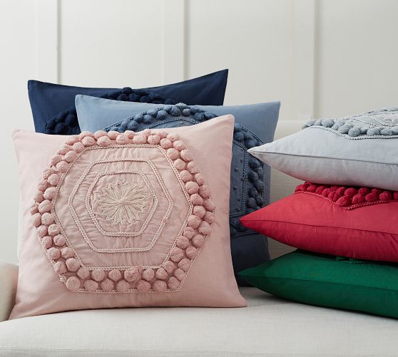 Pom Pom Embroidered Decorative Pillow Cover | Pottery Barn