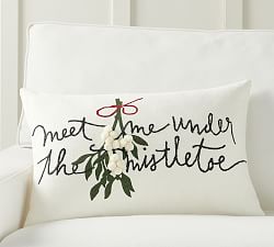 Meet Me Under The Mistletoe Embroidered Lumbar Pillow Cover