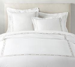Rope Embroidered Organic Percale Duvet Cover