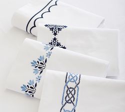 Rope Embroidered Organic Percale Pillowcases - Set of 2