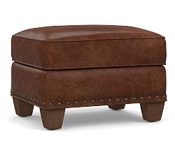 Open Box: Irving Leather Storage Ottoman with Nailheads - Statesville Molasses, Coffee Feet