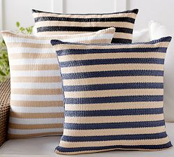 Outdoor Faux Natural Fiber Striped Pillow