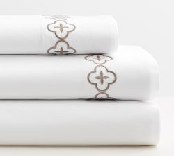 Trellis Embroidered Organic Percale Pillowcases - Set of 2