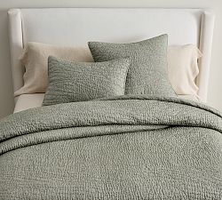 Open Box: Belgian Flax Linen Handcrafted Quilt, Twin/Twin XL - Dark Green