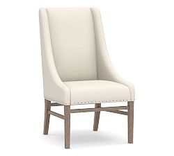 Open Box: Milan Slope Arm Upholstered Dining Side Chair, Individual - Performance Heathered Tweed Ivory, Gray Wash Legs