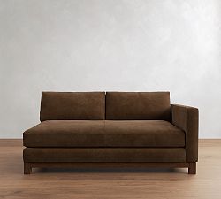 Open Box: Jake Deep Seat Leather Right Loveseat with Bench Cushion - Gravel Chocolate, Brindle Wood