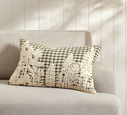 Gingham Forest Embroidered Pillow Cover