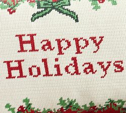 Happy Holidays Needlepoint Lumbar Pillow