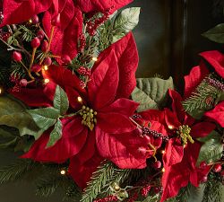 Faux Lit Poinsettia Wreath &amp; Garland