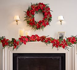 Faux Lit Poinsettia Wreath &amp; Garland