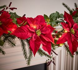Faux Lit Poinsettia Wreath &amp; Garland
