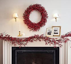 Faux Red Berry Pomegranate Wreath &amp; Garland