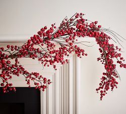 Faux Red Berry Pomegranate Wreath &amp; Garland