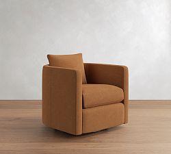 Open Box: Ayden Barrel Arm Leather Swivel Chair (32") - Aviator Umber