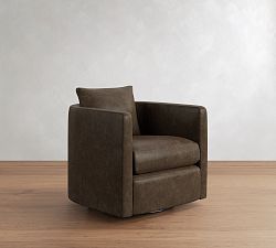 Open Box: Ayden Barrel Arm Leather Swivel Chair - Statesville Wolf Gray
