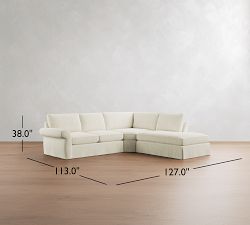 Pearce Roll Arm Deep Seat Slipcovered 3-Piece Bumper Sectional (127")