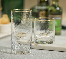 Hammered Gold Rim Double Old Fashioned Glasses, Set of 4