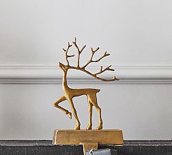 Open Box: Brass Sculpted Reindeer Stocking Holder, Small (9.5"H)