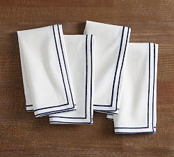 Open Box: Gretchen Bordered Cotton/Linen Napkins, Set of 4 - Blue