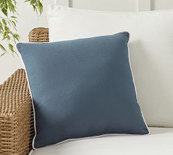 Open Box: Sunbrella® Contrast Piped Solid Outdoor Pillow, 18"- Sapphire