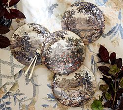 Kravet Folly Scenic Stoneware Salad Plates - Mixed Set of 4