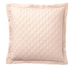 Open Box: Belgian Flax Linen Diamond Quilted Shams, Euro, Set of 3 - Soft Rose