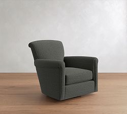 Open Box: Irving Roll Arm Upholstered Swivel Armchair without Nailheads (33") - Performance Boucle Metal