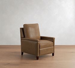Open Box: Tyler Square Arm Leather Manual Tall Recliner with Nailheads (41") - Legacy Taupe, Espresso