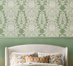 Open Box: Kravet Heirloom Damask Wallpaper Pre Pasted Roll,  Set of 2 Panels (132"L X 48"W) - Sage Green