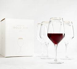 Etched Gold Rim Wine Glasses - Set of 4
