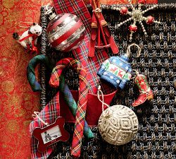 Silver and Red Striped Ornaments - Set of 4