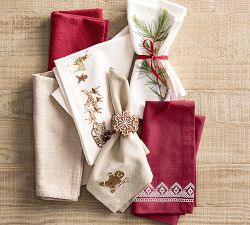 Gingerbread Embroidered Cotton Napkins - Set of 4