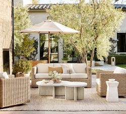 Cayman Concrete &amp; Eucalyptus Round Outdoor Nesting Coffee Table