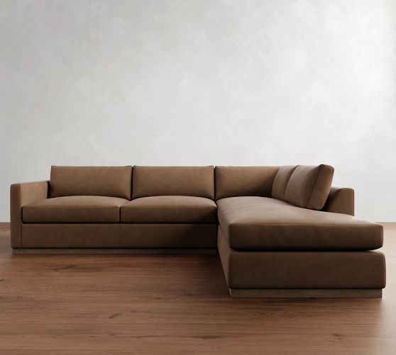 Carmel Slim Arm Leather Wood Base Return Bumper Sectional (110"-122") by Pottery Barn