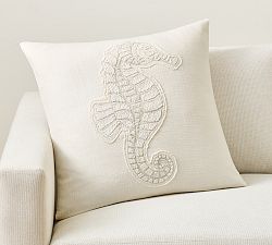 Seahorse Embroidered Pillow Cover