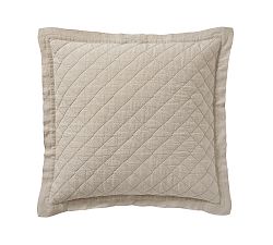 Open Box: Belgian Flax Linen Diamond Quilted Shams, Euro, Set of 2 - Warm Gray