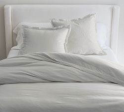 Open Box: Belgian Flax Linen Double Flange Duvet, Full/Queen - Soft Gray