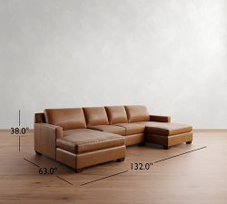 York Square Arm Leather Double Chaise Sectional (112"-132")