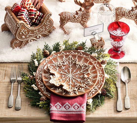Gingerbread Snowflake Stoneware Appetizer Plates - Set of 4 by Pottery Barn