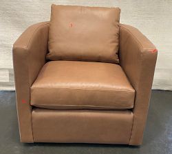 Open Box: Ayden Barrel Leather Swivel Armchair (32") - Churchfield Camel