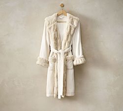 Ruched Faux Fur Trim Hooded Robe
