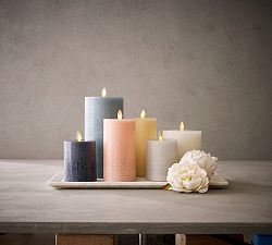 Premium Flickering Flameless Wax Pillar Candle - Salt Washed